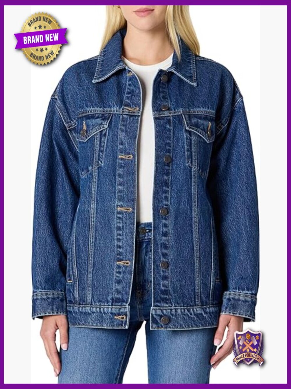 Oversized Denim Trucker Jacket with Pockets Heavyweight Cotton